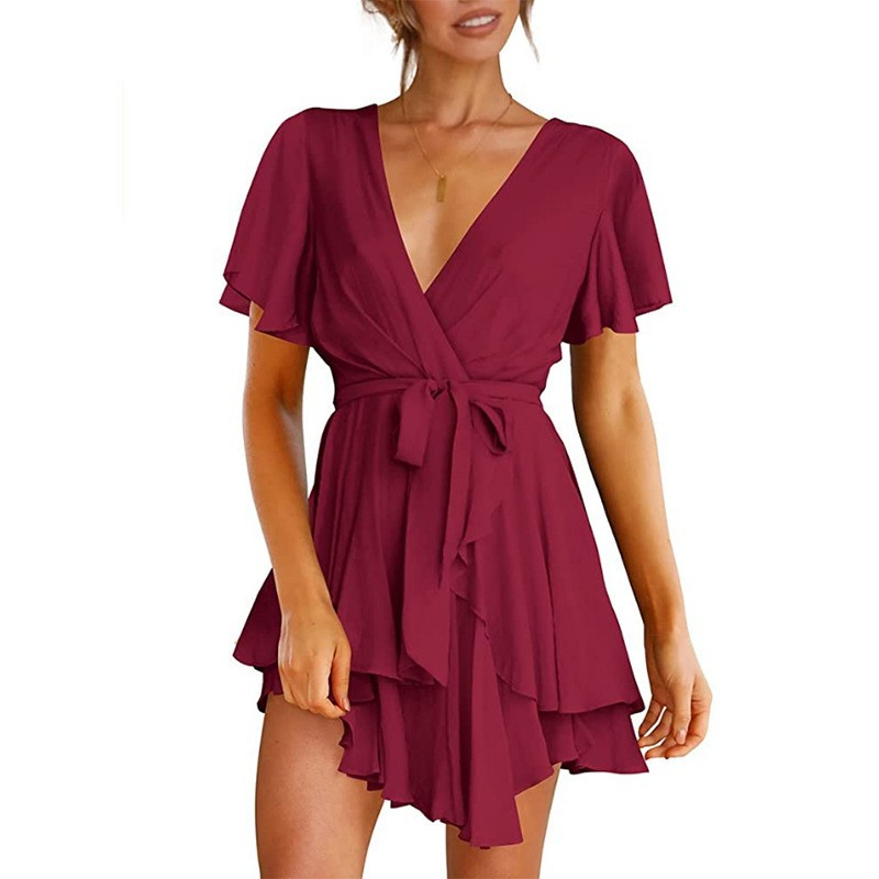 V Neck Angel Sleeve Wrap Dress