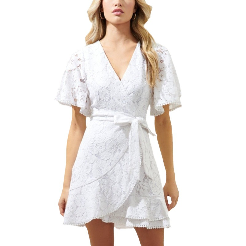 Angel Sleeve Faux Wrap Dress