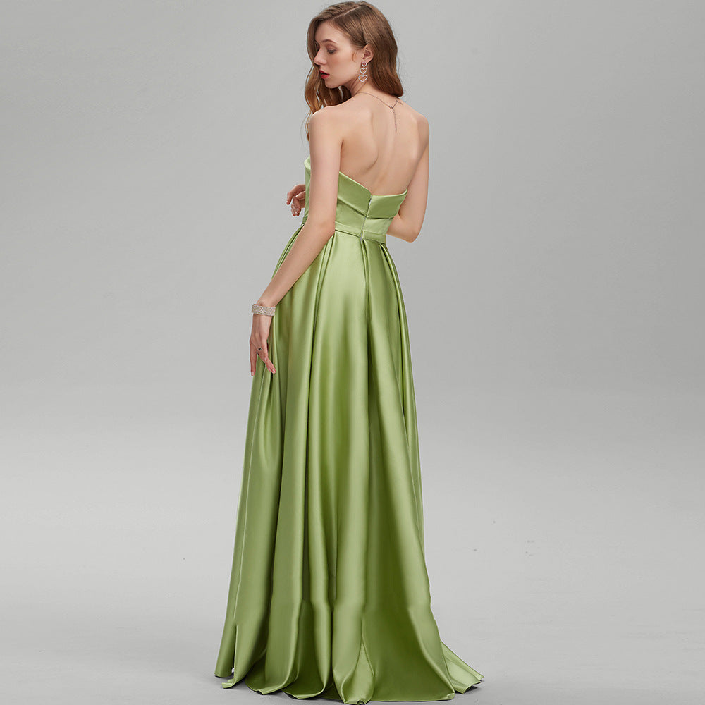 Green Tube Top Backless Split Long Prom Dress