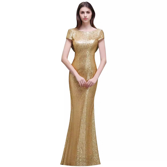 Cap Sleeve Sequined Mermaid Long Dress