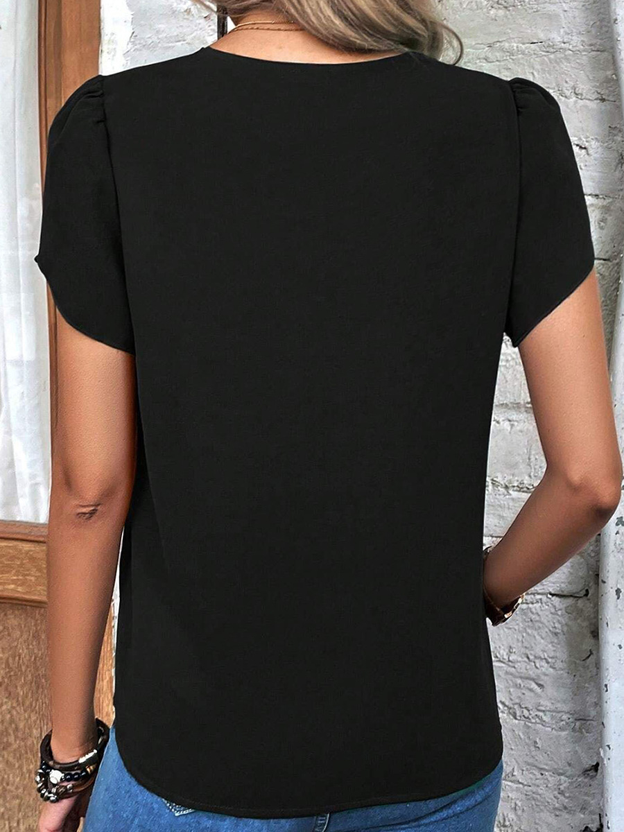 Black Simple V Neck Short Sleeves Top