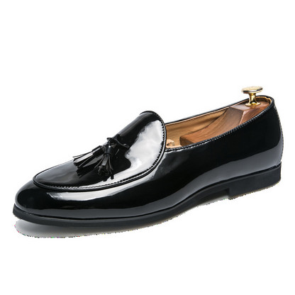 Men's Baotou Slip-On Tassel Patent Leather Wedding Shoes