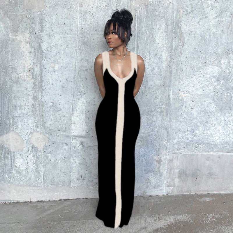 Deep V Neck Sleeveless Long Maxi Dress