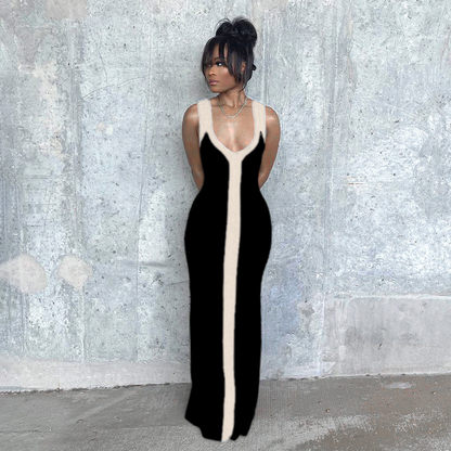 Deep V Neck Sleeveless Long Maxi Dress