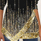 Women's Round Neck Sparkly Cut Out Print Long Sleeve Top