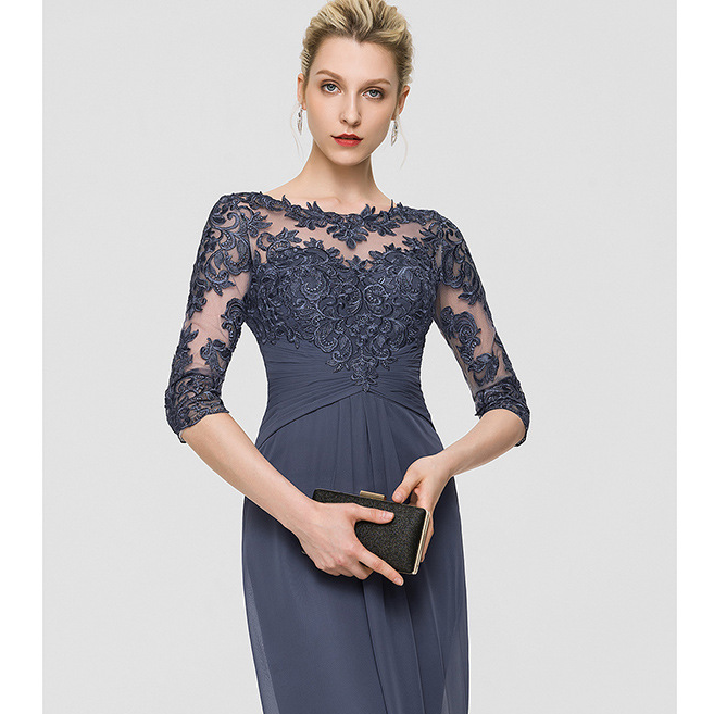 Lace Patchwork Short Sleeve Bridesmaid Dress