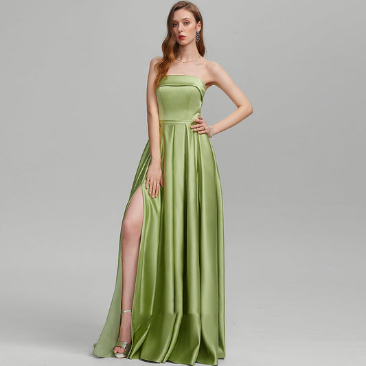 Green Tube Top Backless Split Long Prom Dress