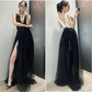 Black Embroidered Sleeveless Prom Dress