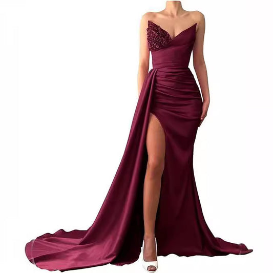 Silk Ruched Sweetheart Sleeveless Court Train Prom Dress