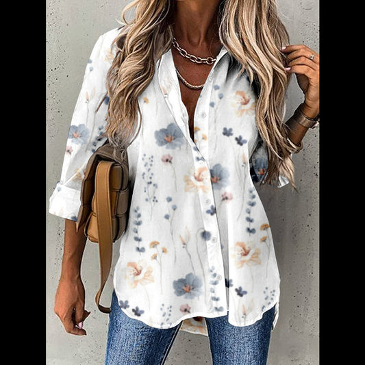 Women's Floral Print Long Sleeve Collar Shirt