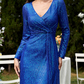 Long Sleeve V Neck Sequined Evening Dress