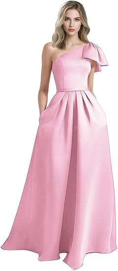 One-Shoulder Sleeveless Long Satin Dress