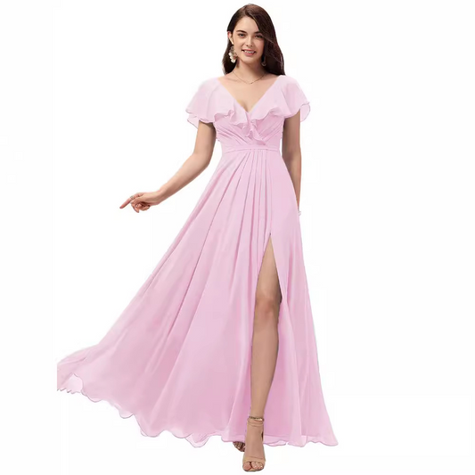 High Low Short Sleeve Dress Bridesmaid Dress