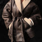 Leather Plush Turn-down Collar Belted Jacket