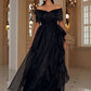 Black Off Shoulder Mesh Prom Dress