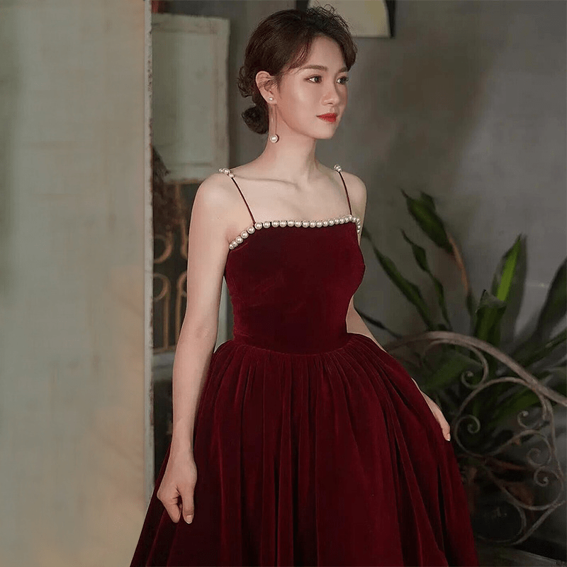 A-Line Pearls Neckline Elegant Tea-Length Cocktail Evening Dress