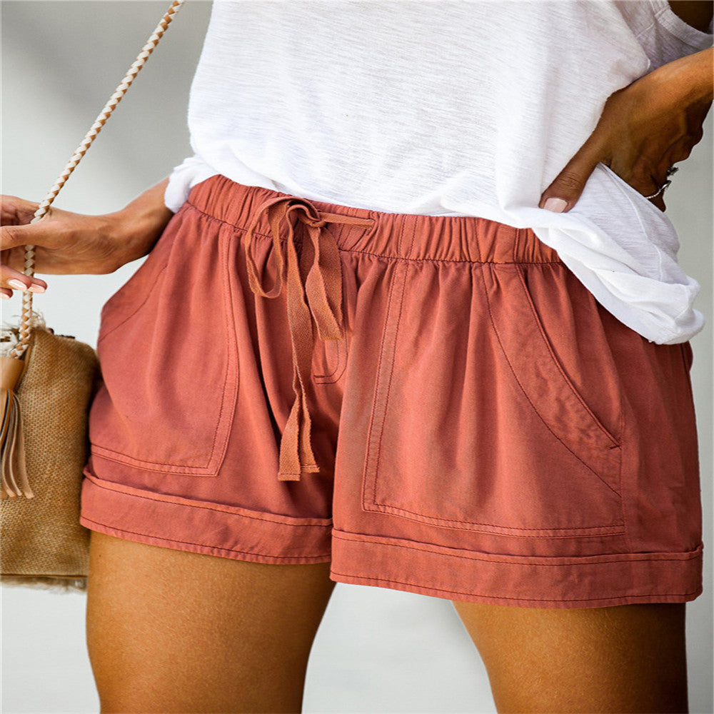 Solid Color with Pockets Summer Casual Shorts