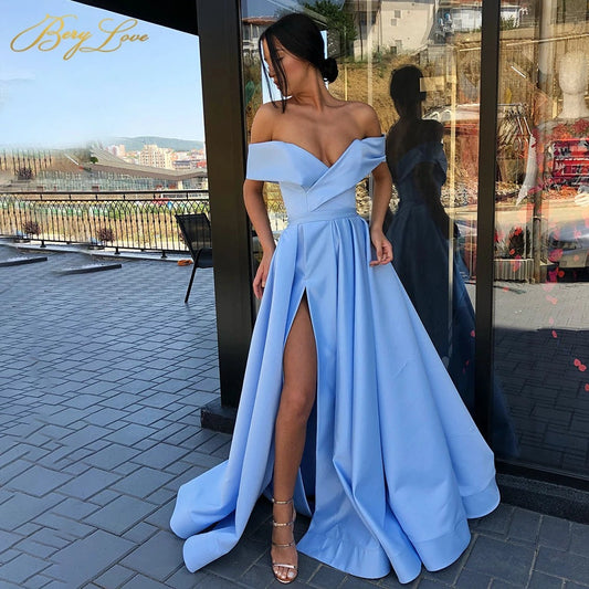 Off Shoulder Sleeveless Split Long Prom Dress