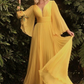 Pleated V-Neck Illusion Sleeves Prom Maxi Dress