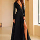 V-neck Long Sleeve Split Maxi Party Dress