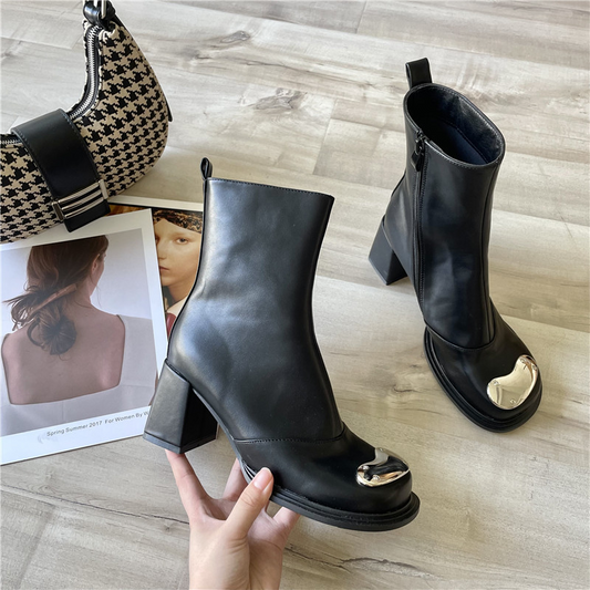 Women's Chunky Heel Ankle Boots with Metal