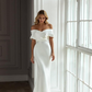 Satin Off-The-Shoulder Short Sleeves Brush Train Wedding Dress