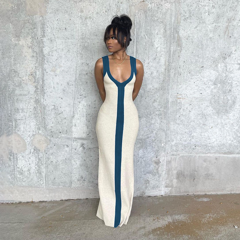 Deep V Neck Sleeveless Long Maxi Dress