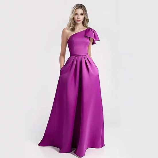 One-Shoulder Sleeveless Long Satin Dress