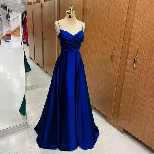 Satin Ruffles V-neck Sleeveless Sweep Train Prom Dress