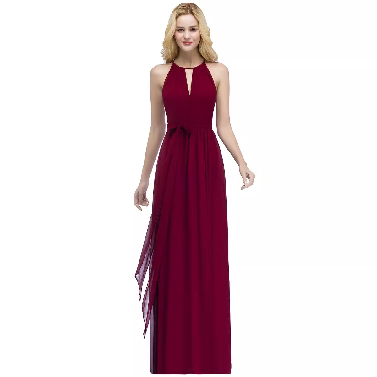 Halter Neck Sleeveless Long Bridesmaid Dress