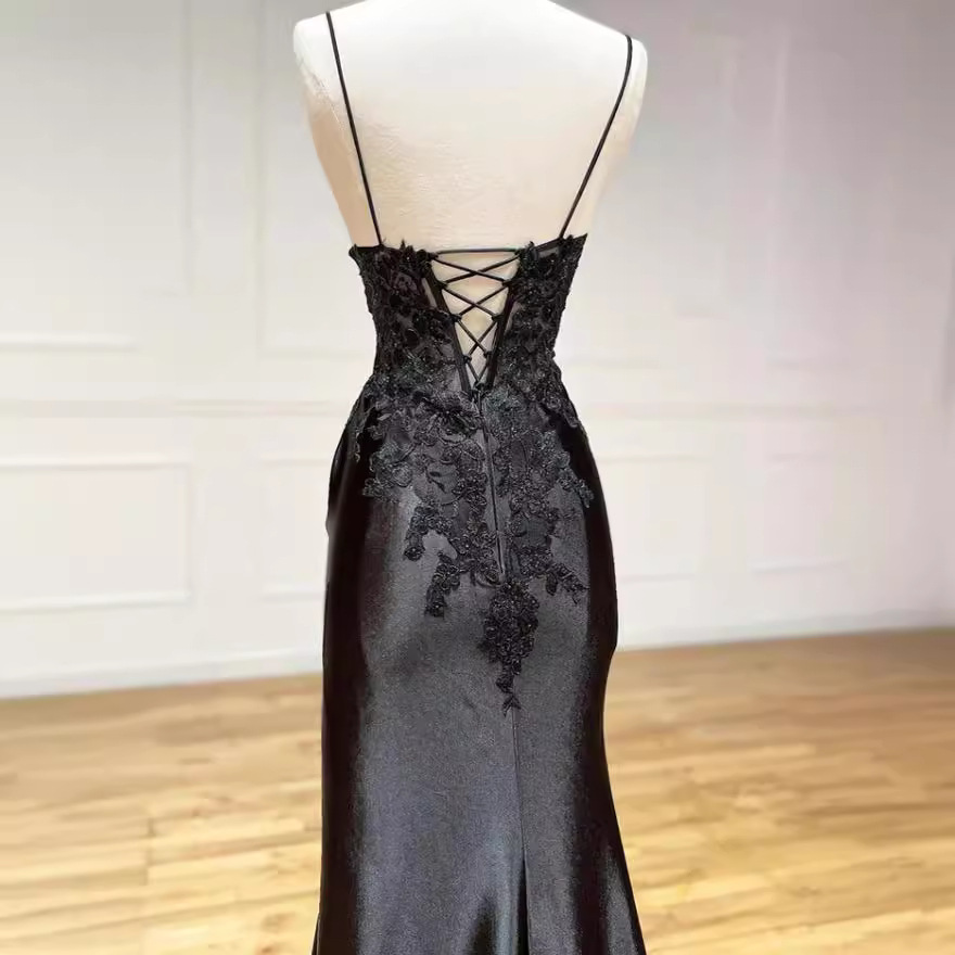 Black V Neck Sleeveless Long Slit Prom Dress