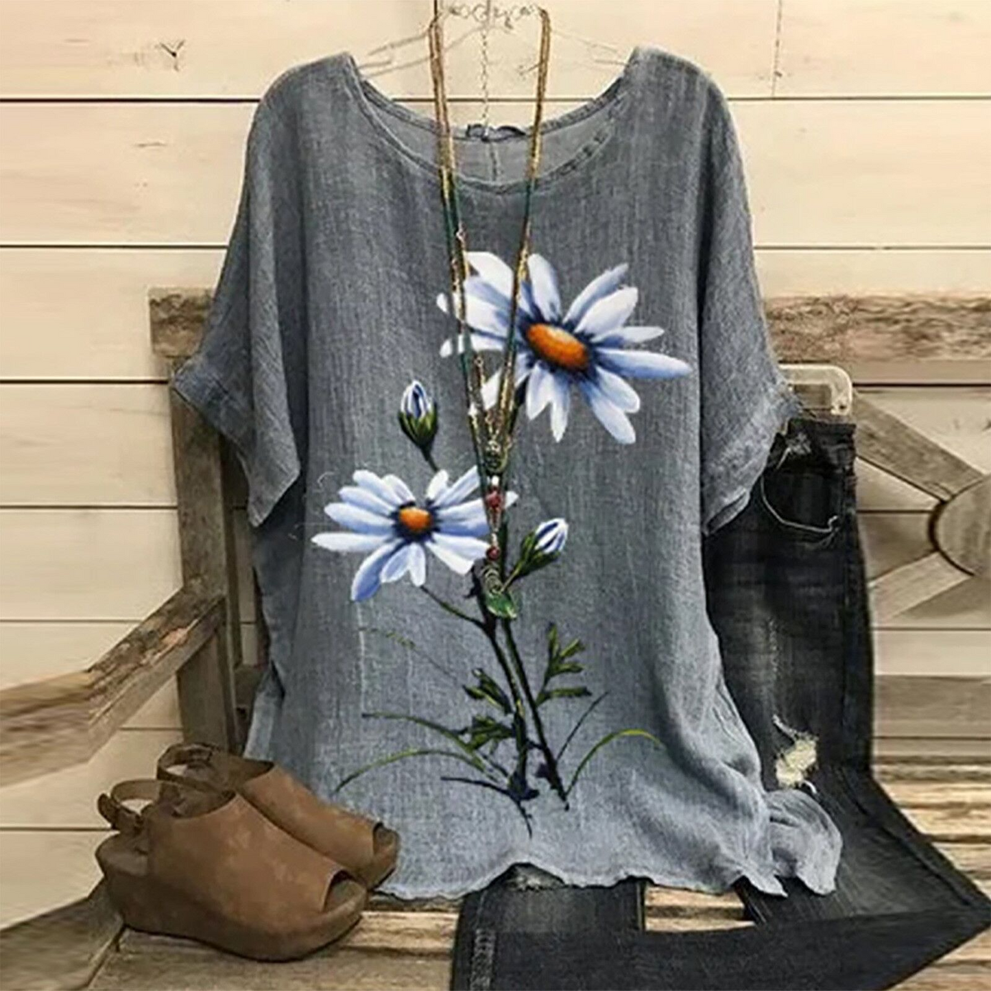 Casual Gray Printed Short Sleeves Shirt