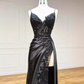 Black V Neck Sleeveless Long Slit Prom Dress