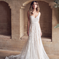 A-Line V Neck Tulle Lace Sweep Train Wedding Dress With Appliques Lace