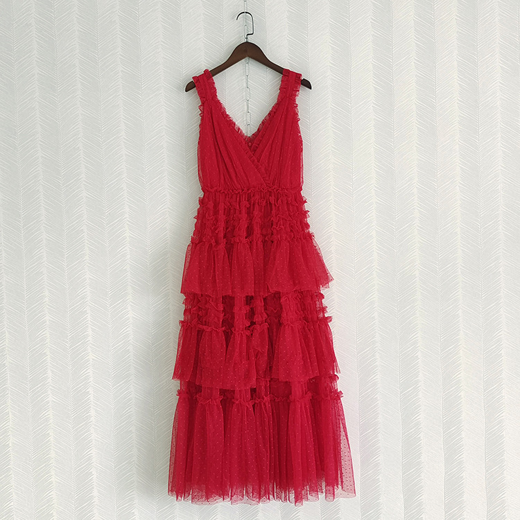 Deep V Neck Sleeveless Ruffle Maxi Dress