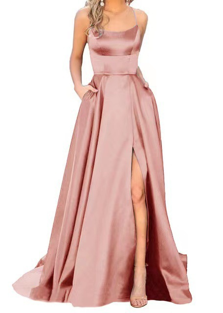 A-Line Spaghetti Strap Sleeveless Long Slit Maxi Dress