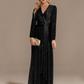 Long Sleeve V Neck Sequined Evening Dress