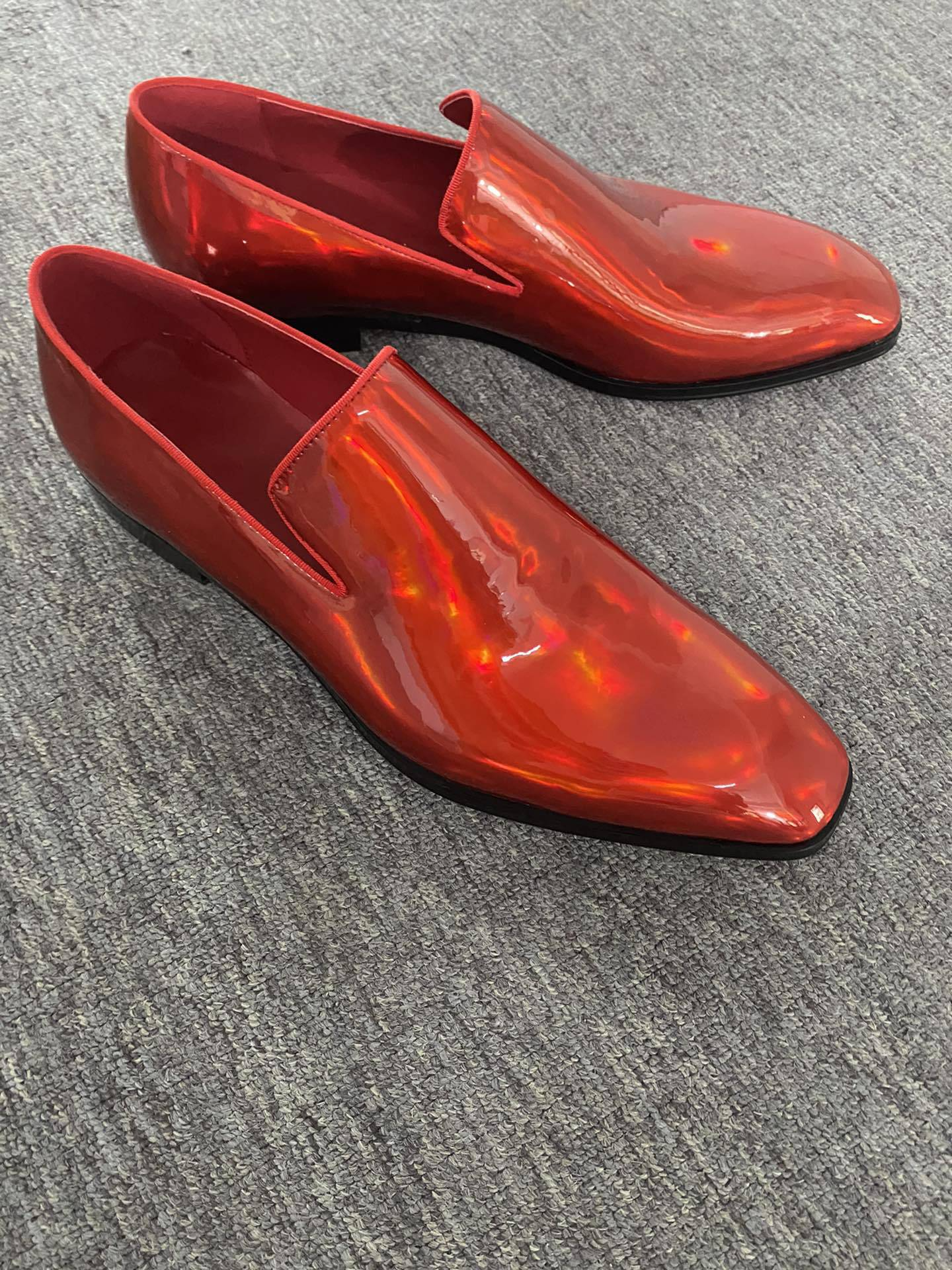 Men's Square Toe Red Metallic Slip-On Leather Loafer