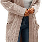 Women Hooded Open Front Cardigan Cable Knit Sweater