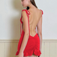 Red Spaghetti Tie Straps Mini Dress