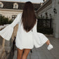 Diamond Beaded White Bell Long Sleeve Suit Coat