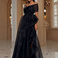 Black Off Shoulder Mesh Prom Dress