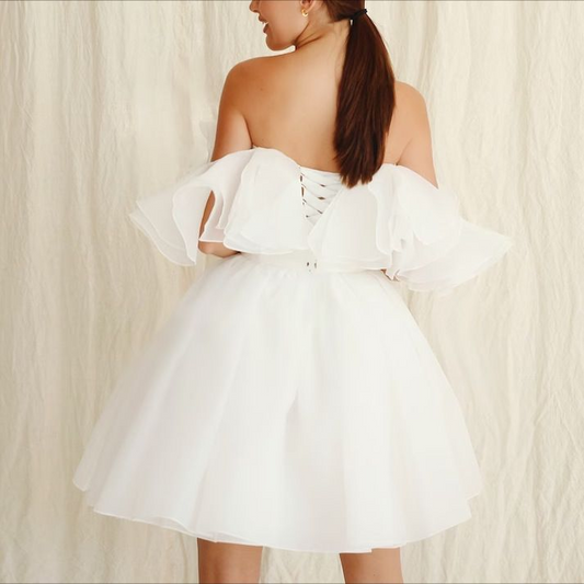 A-Line Puff Long Sleeves Short Wedding Dress