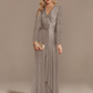 Long Sleeve V Neck Sequined Evening Dress