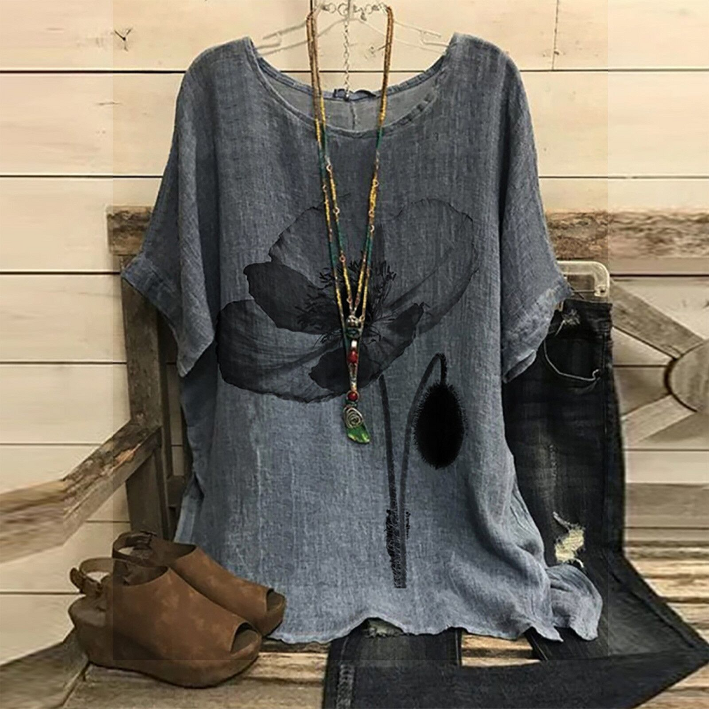 Casual Gray Printed Short Sleeves Shirt