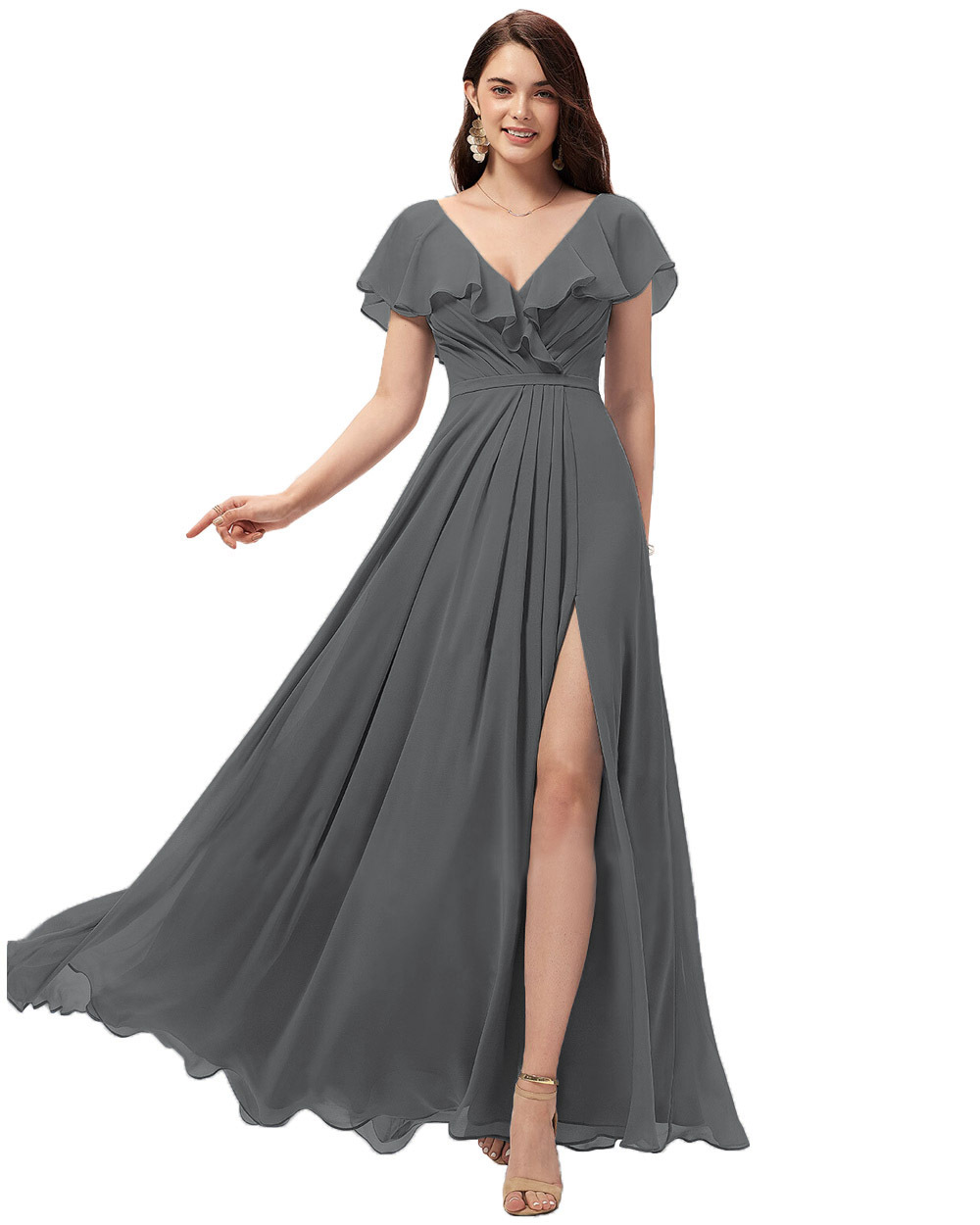 High Low Short Sleeve Dress Bridesmaid Dress