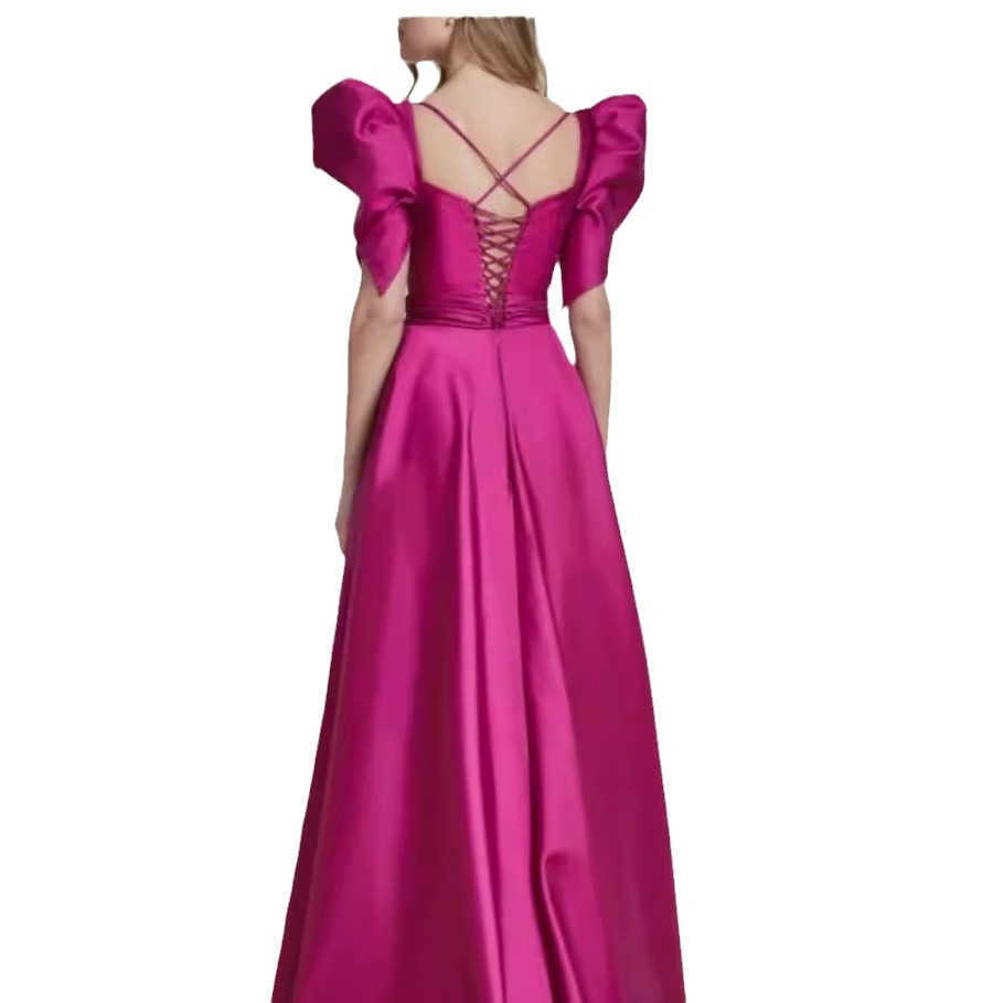 A-Line Square Neckline Short Sleeves Prom Dress