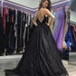 Black V-Neck Sequined Split Prom Dress