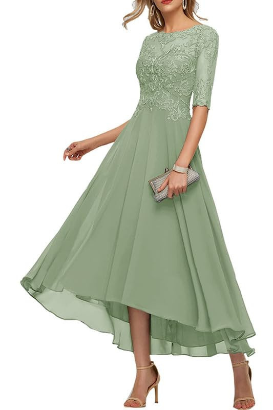 Lace Short Sleeve Round Neck Bridesmaid Dress