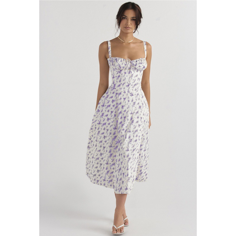 The Square Neck Floral Ruched Midi Dress